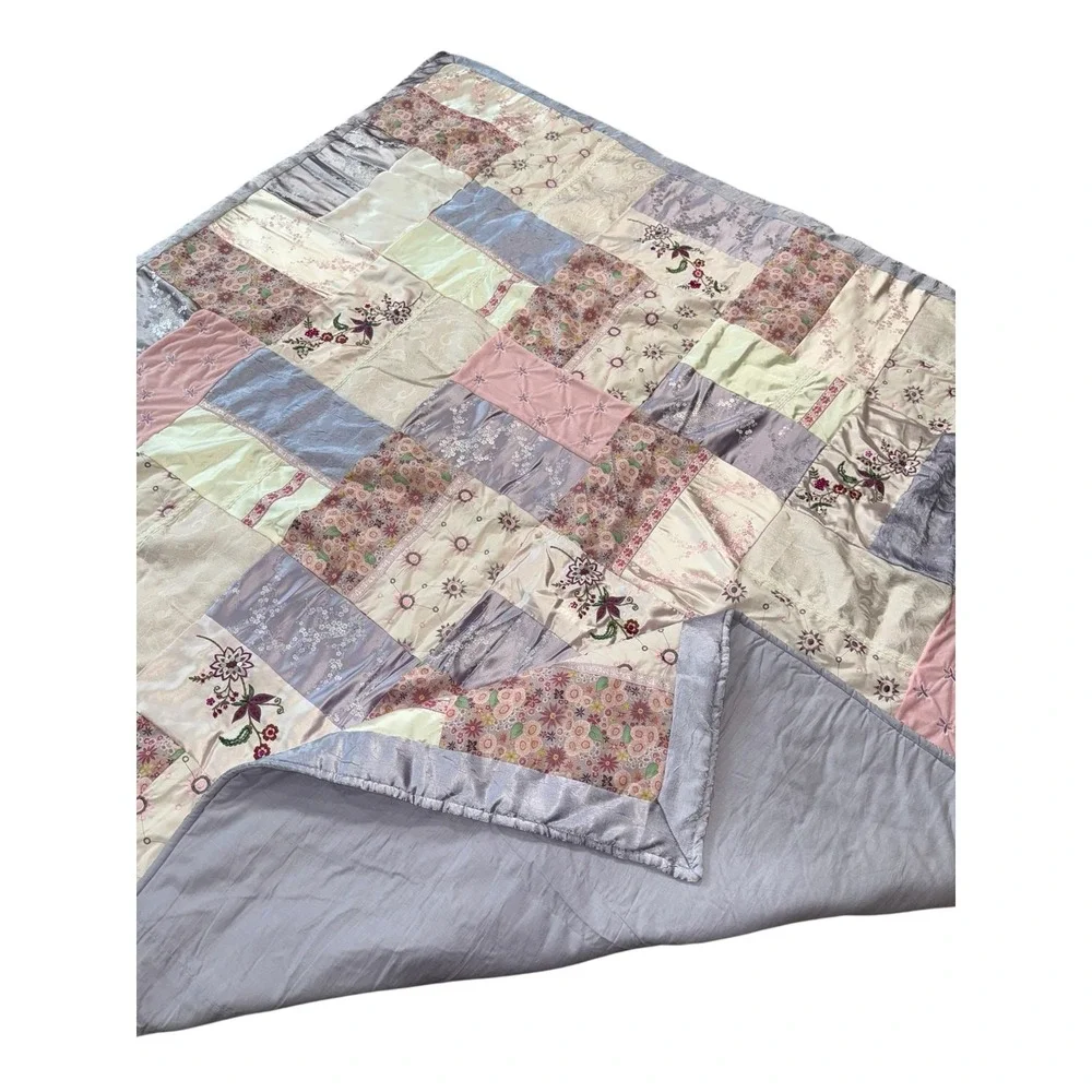 Vintage 90s Patchwork Comforter Set Full Cottagecore‎ Floral Satin Bedding